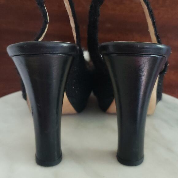 Kate Spade Women's Boucle Sparkle Tweed Mink Bow Open Toe Sling Back Heels 9B - Picture 4 of 10